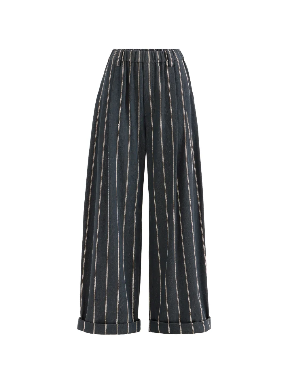 Brunello Cucinelli Ddouble denim barrelbroek van katoen en linnen met Monili en krijtstreep Blauw