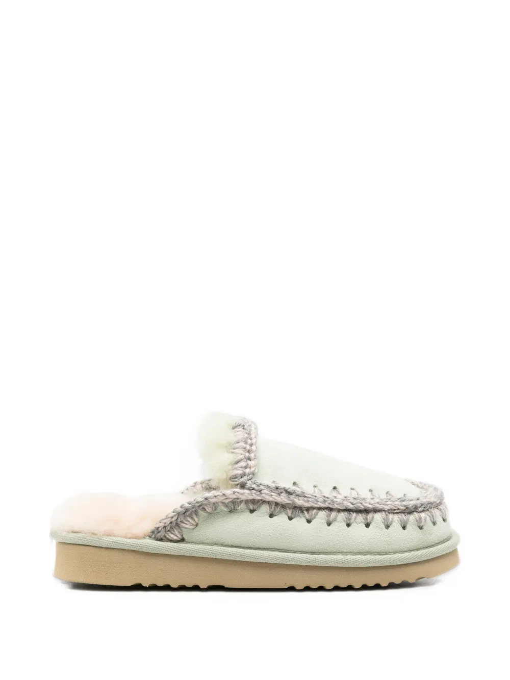 Mou Eskimo crochet-trim sheepskin slippers - Verde