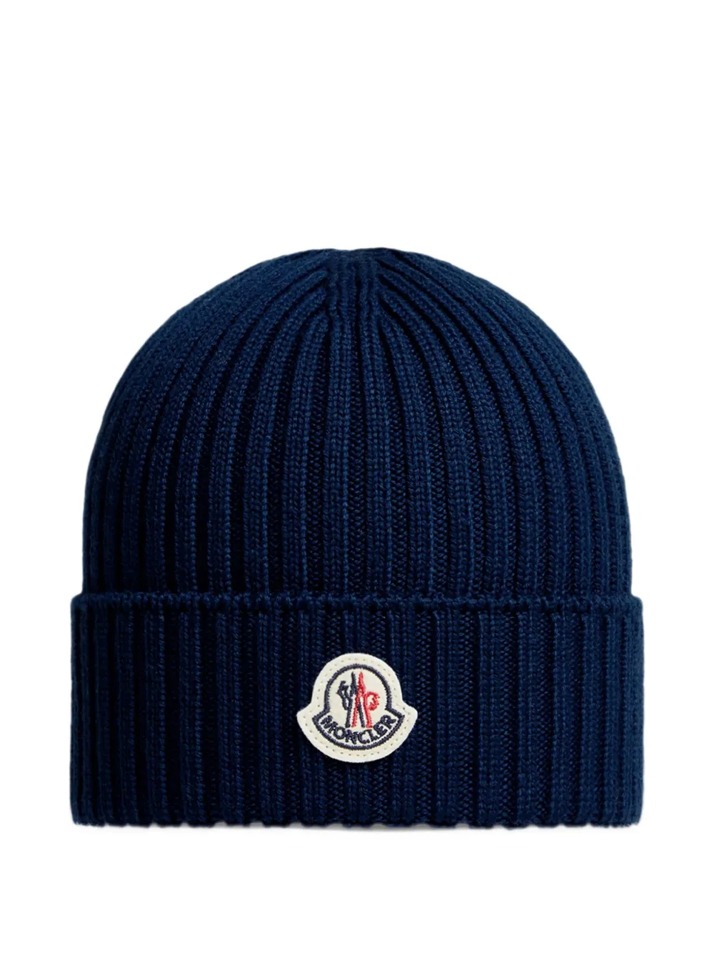 Moncler Enfant ribbed-knit logo-patch beanie hat Blauw