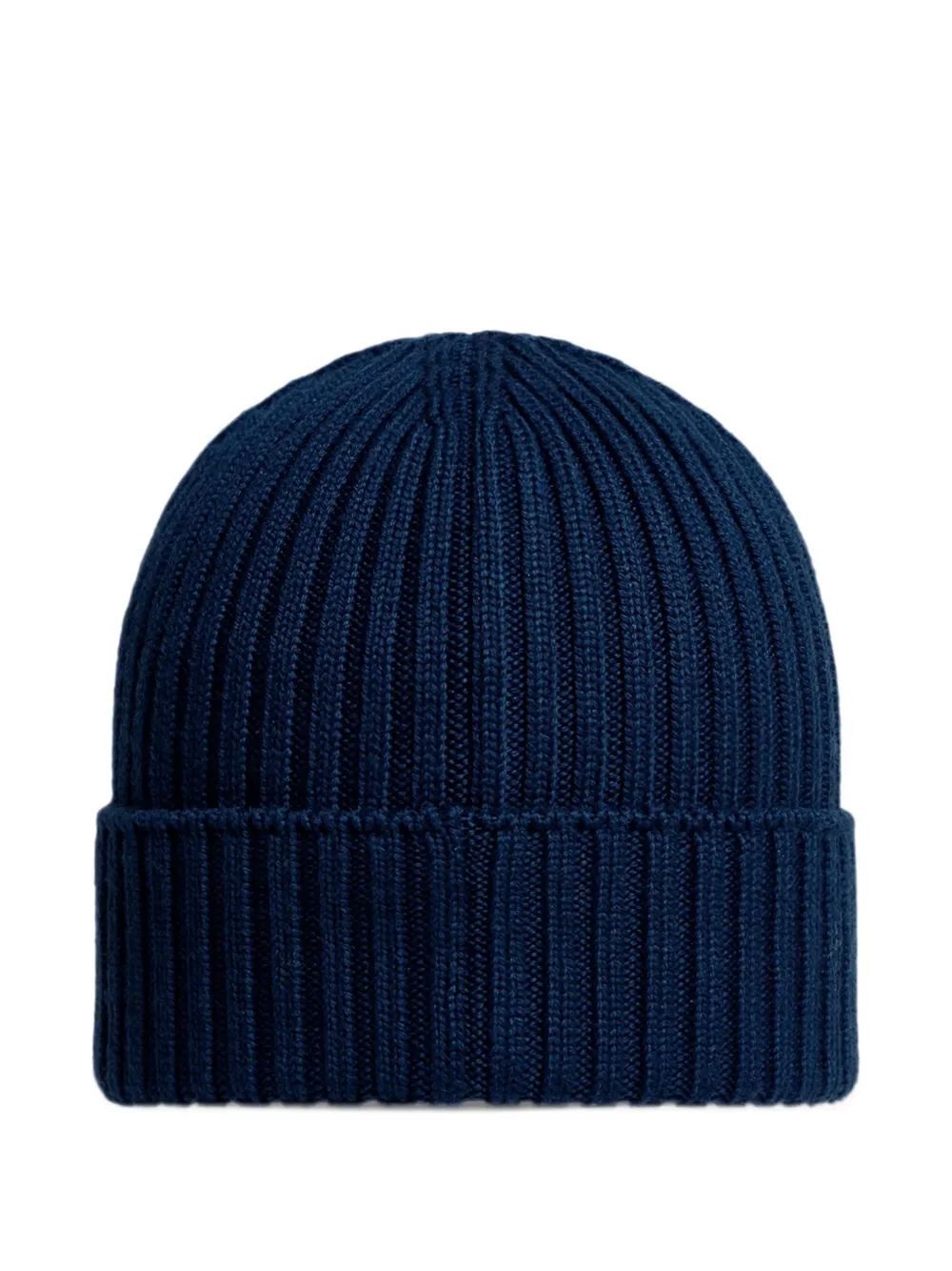 Moncler Enfant ribbed-knit logo-patch beanie hat Blauw