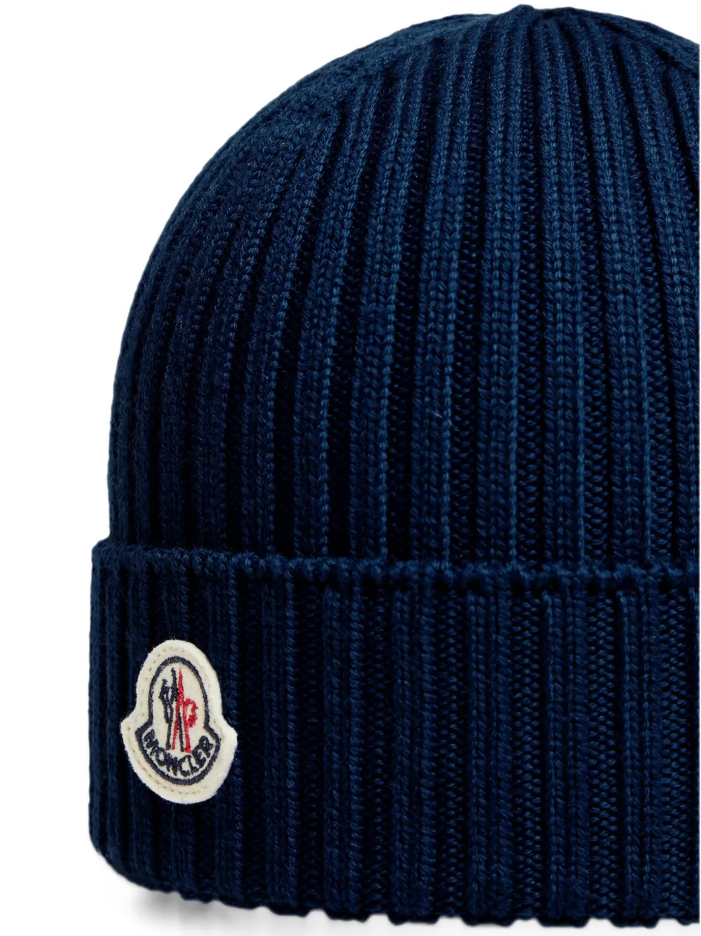 Moncler Enfant ribbed-knit logo-patch beanie hat Blauw