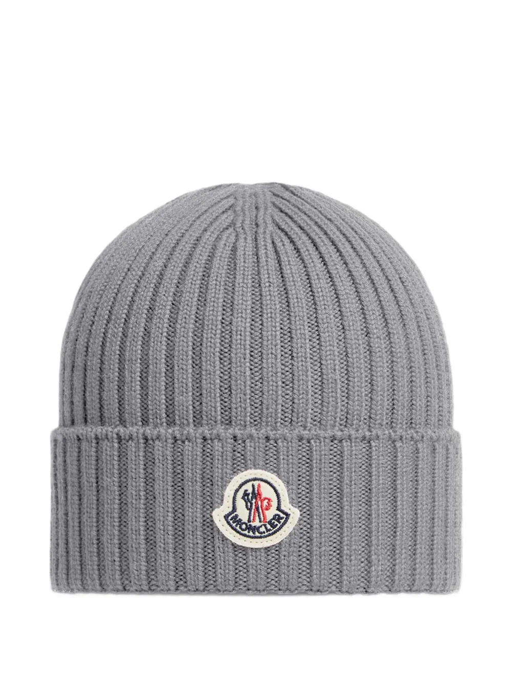 Moncler Enfant logo-patch ribbed-knit beanie hat Grijs