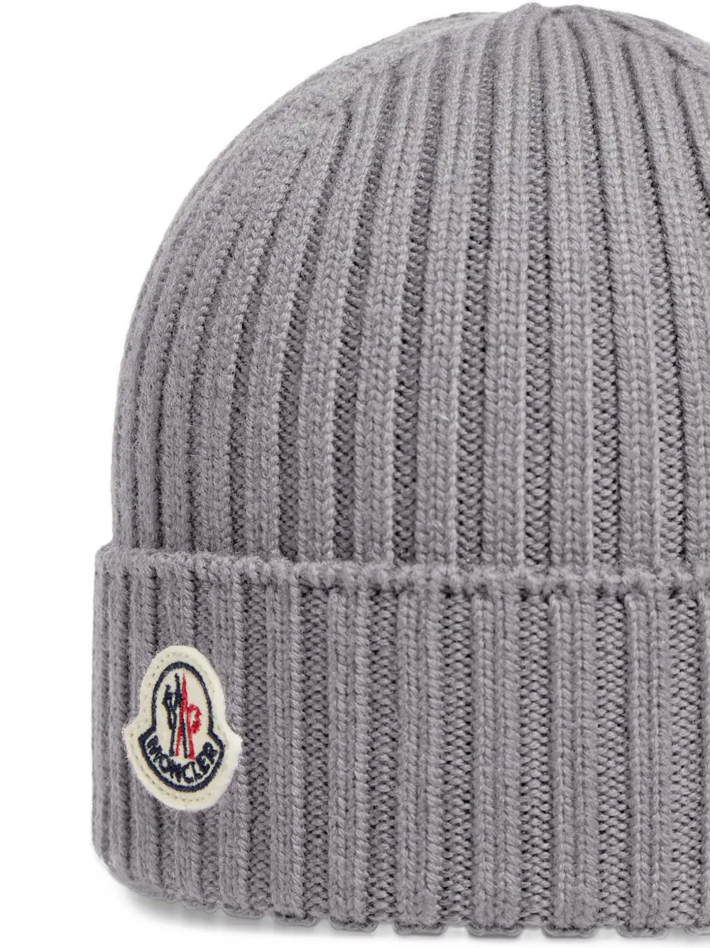 Moncler Enfant logo-patch ribbed-knit beanie hat Grijs