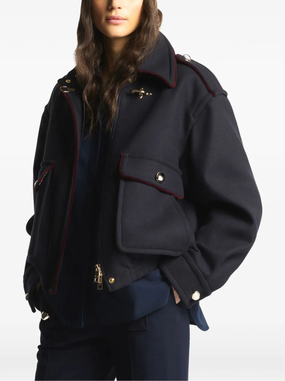 Fay velvet-trim hook jacket Blauw