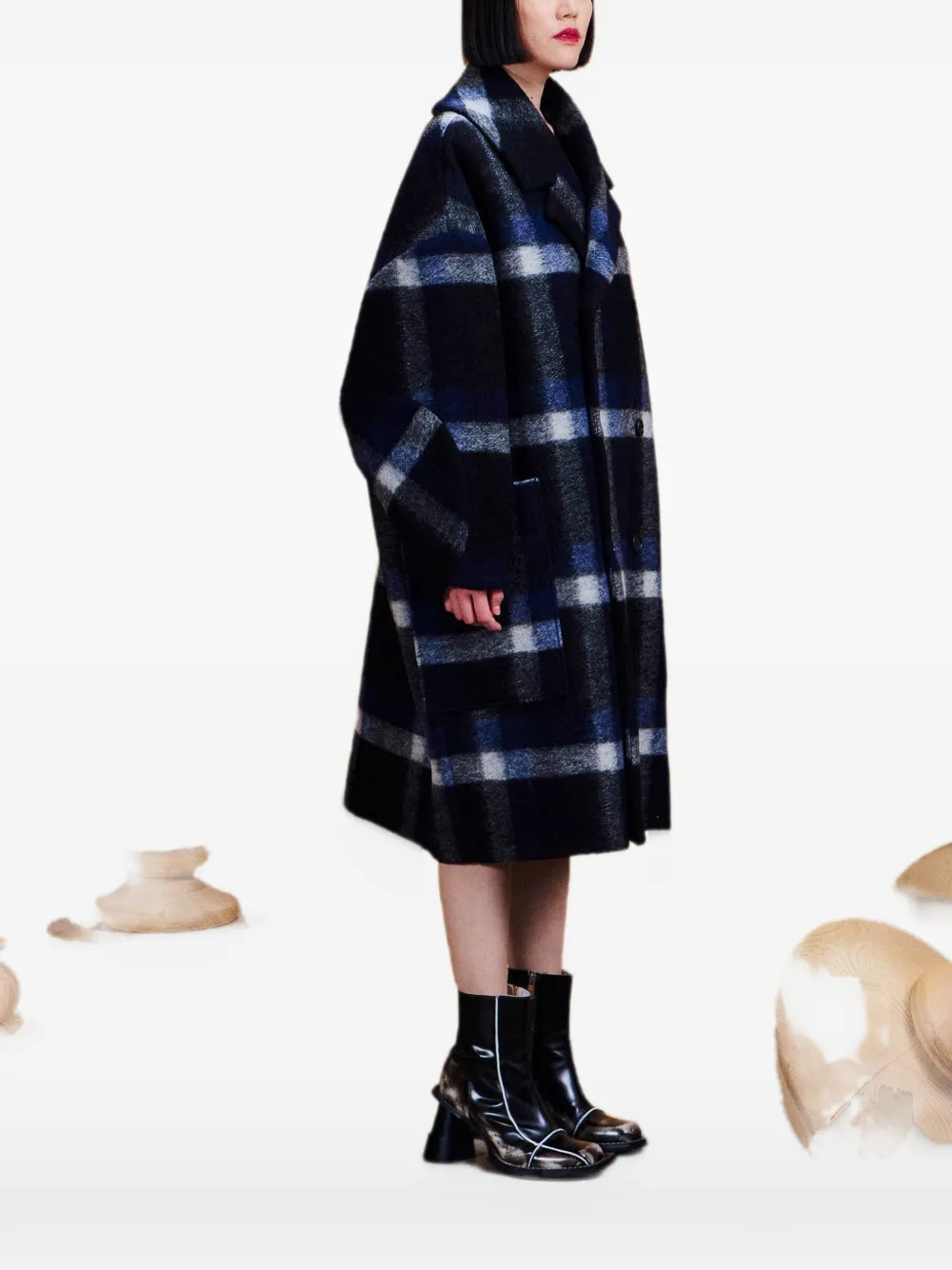 Henrik Vibskov Oversized geruite jas met dubbele rij knopen Blauw