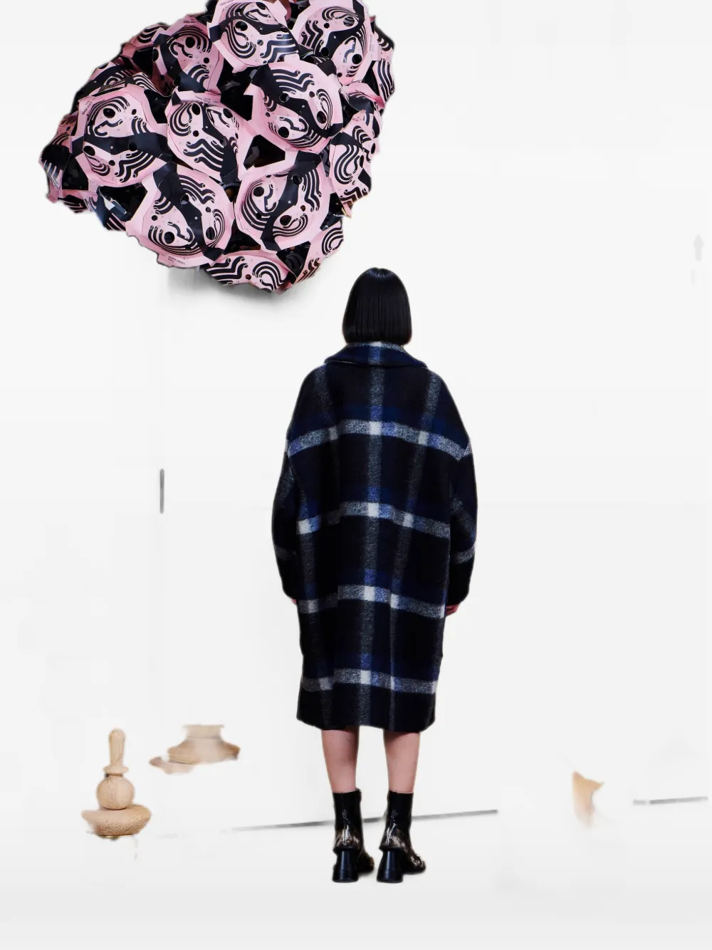 Henrik Vibskov Oversized geruite jas met dubbele rij knopen Blauw
