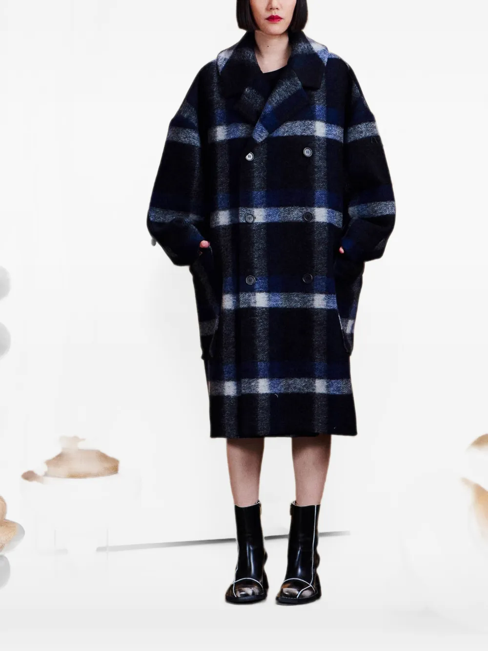 Henrik Vibskov Oversized geruite jas met dubbele rij knopen Blauw