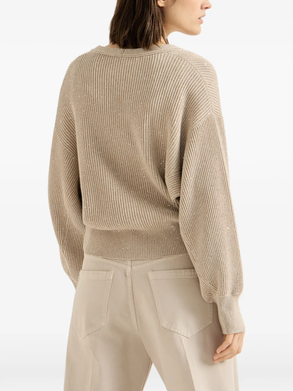 Brunello Cucinelli Katoenen vest in Engelse rib met diamantgaren Beige