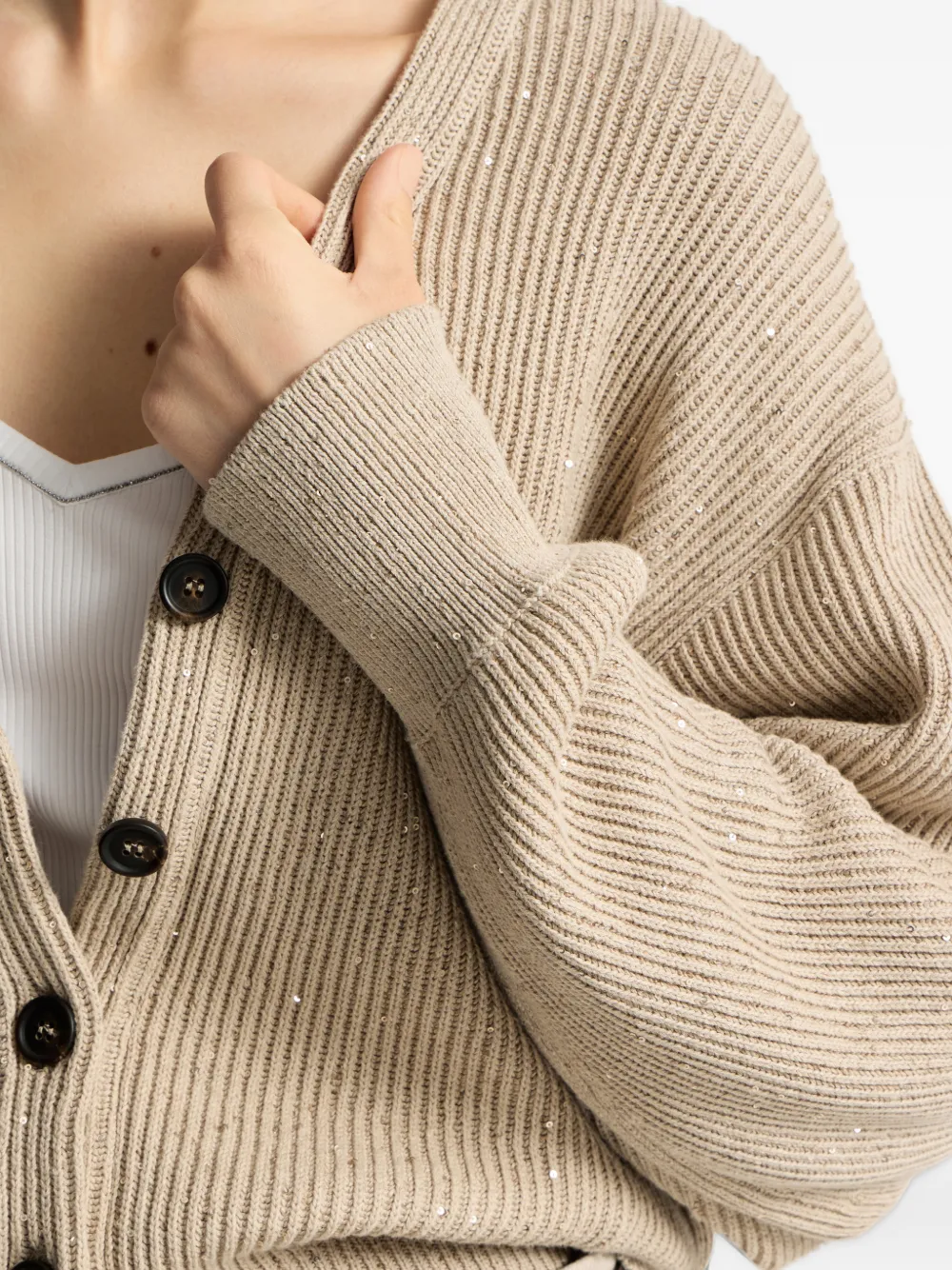 Brunello Cucinelli Katoenen vest in Engelse rib met diamantgaren Beige