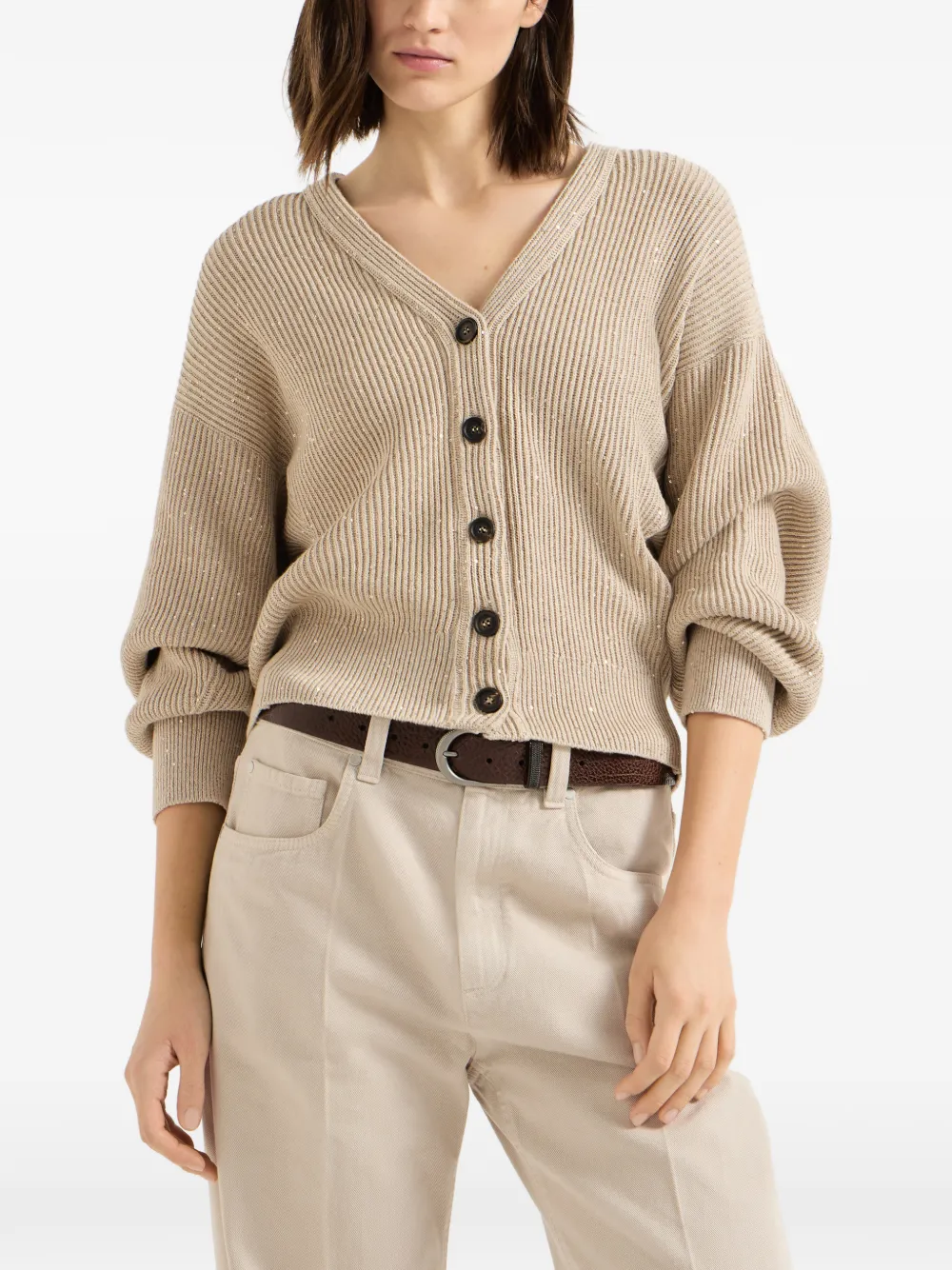 Brunello Cucinelli Katoenen vest in Engelse rib met diamantgaren Beige