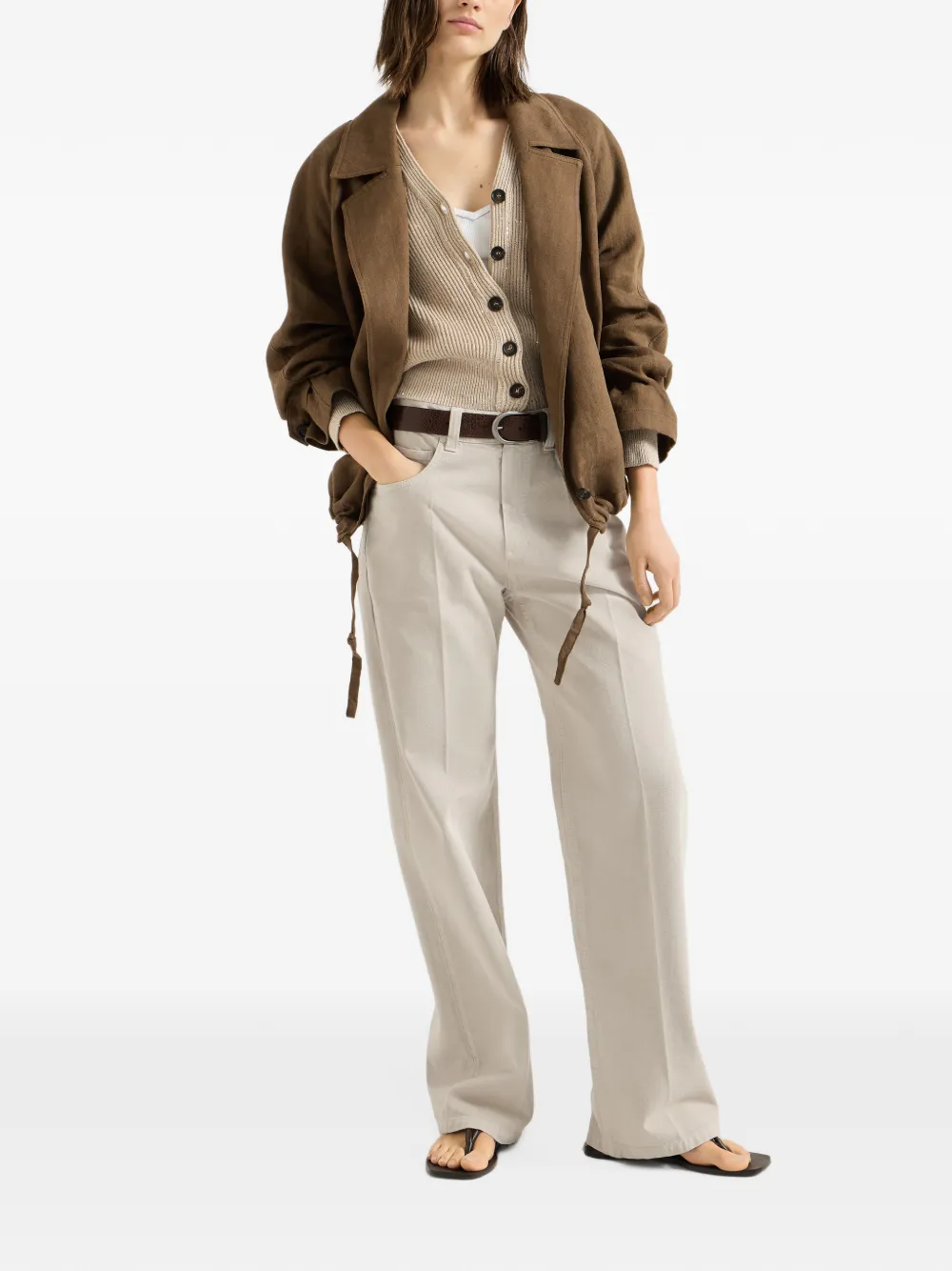 Brunello Cucinelli Katoenen vest in Engelse rib met diamantgaren Beige