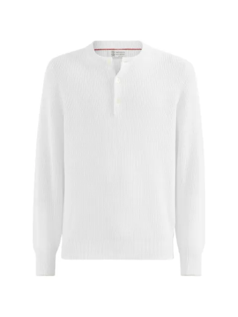 Brunello Cucinelli cotton and linen English-rib sweater with Henley collar