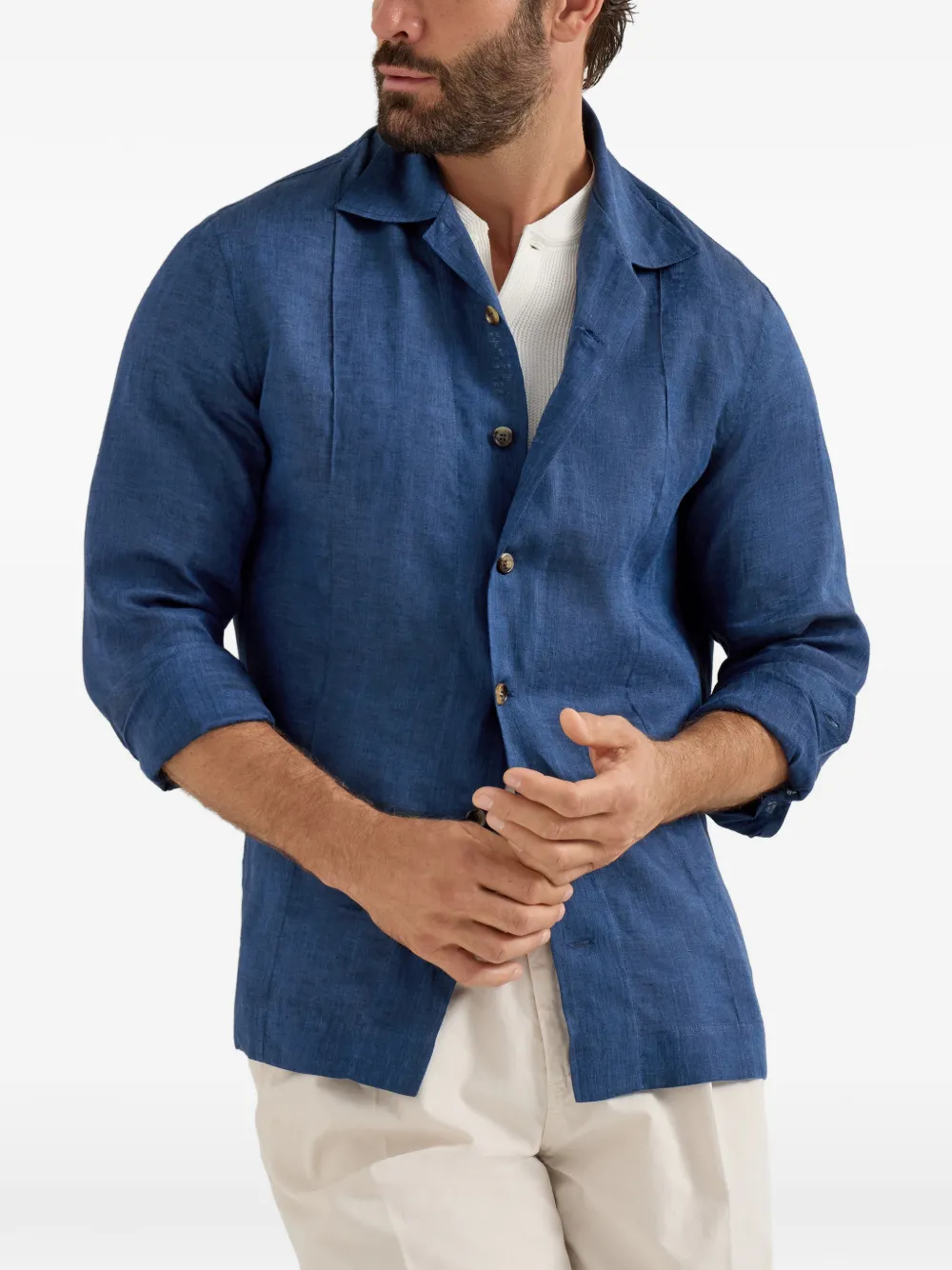 Brunello Cucinelli Linnen overhemd met Crête-details Blauw