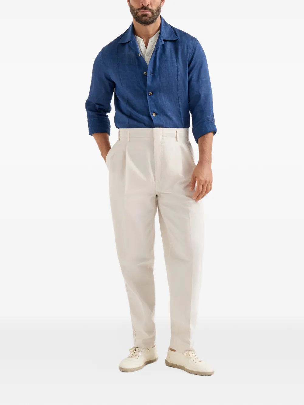 Brunello Cucinelli Linnen overhemd met Crête-details Blauw