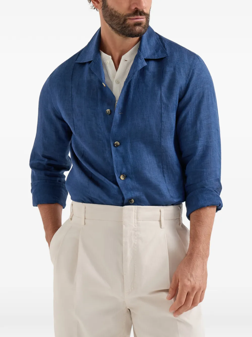 Brunello Cucinelli Linnen overhemd met Crête-details Blauw