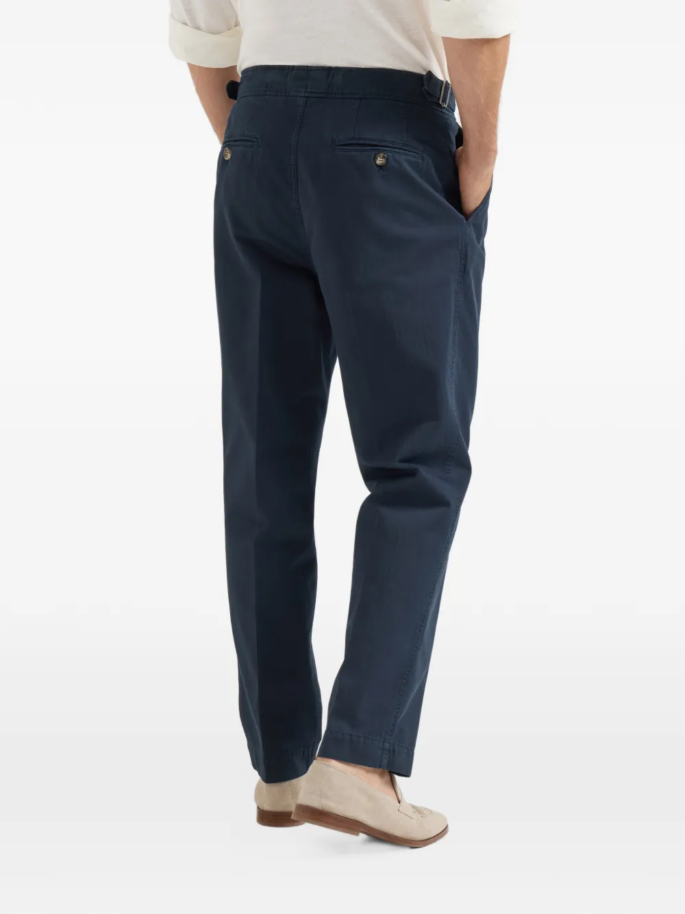 Brunello Cucinelli Broek van katoenen chevron met omgekeerde dubbele plooien en taillebandjes Blauw