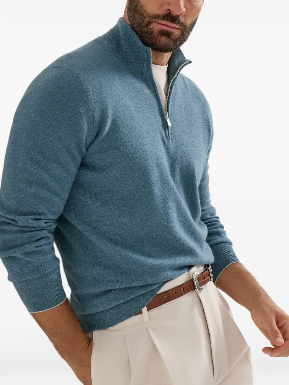 Brunello Cucinelli Kasjmier trui met halve rits Blauw