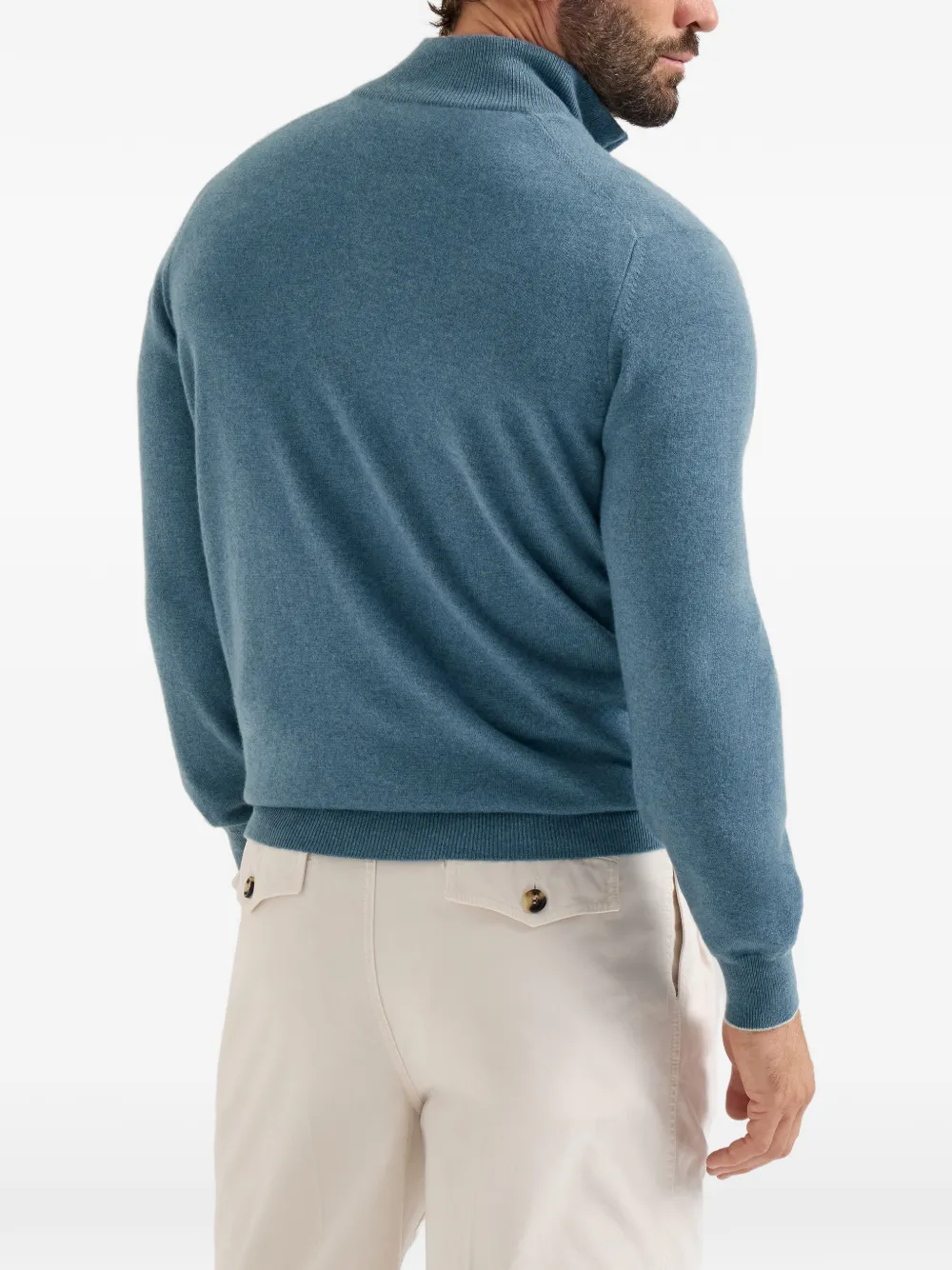Brunello Cucinelli Kasjmier trui met halve rits Blauw