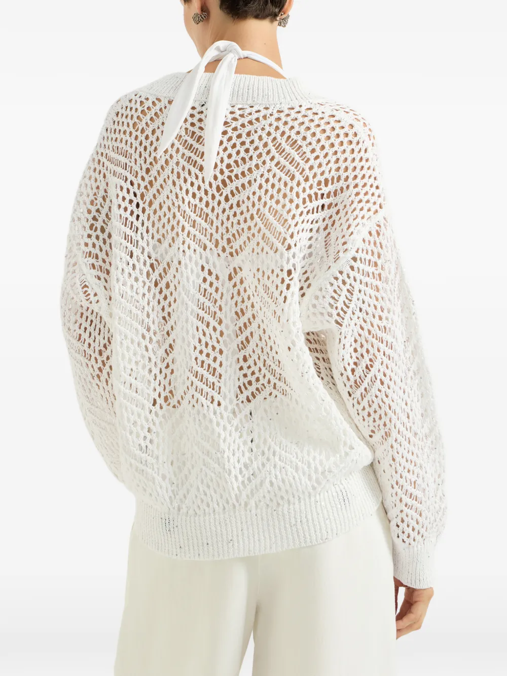 Brunello Cucinelli Dazzling linnen trui met abstract bladpatroon Wit