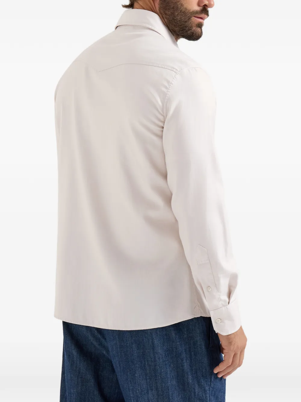 Brunello Cucinelli Westernoverhemd van katoen met visgraatpatroon Beige