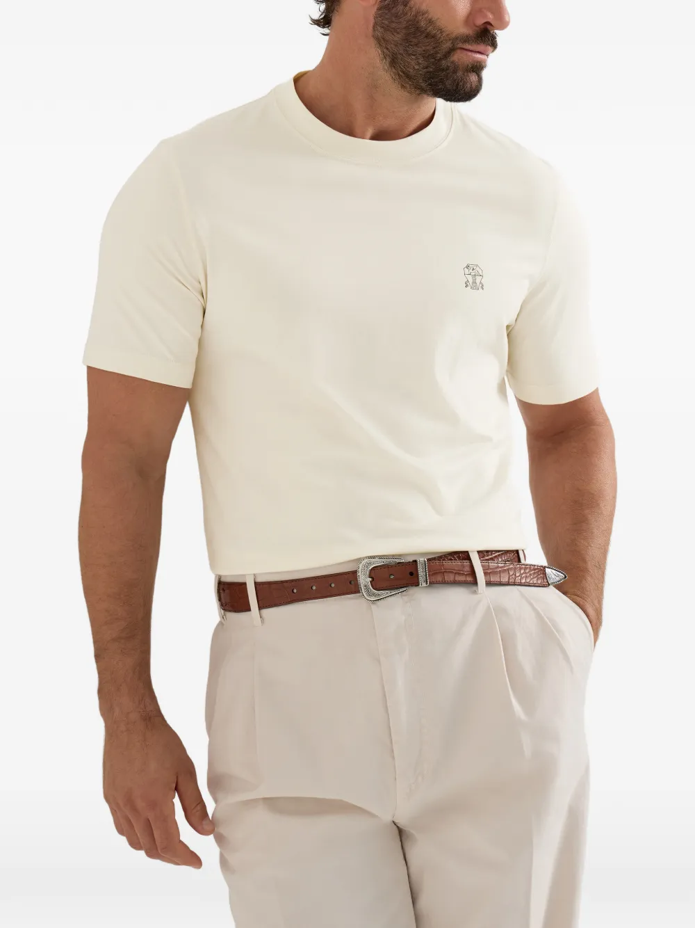 Brunello Cucinelli Katoenen jersey T-shirt met logo Beige