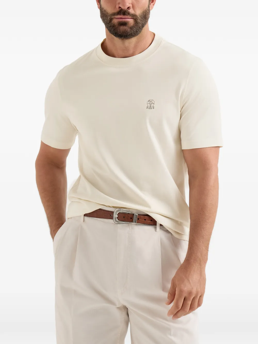 Brunello Cucinelli Katoenen jersey T-shirt met logo Beige