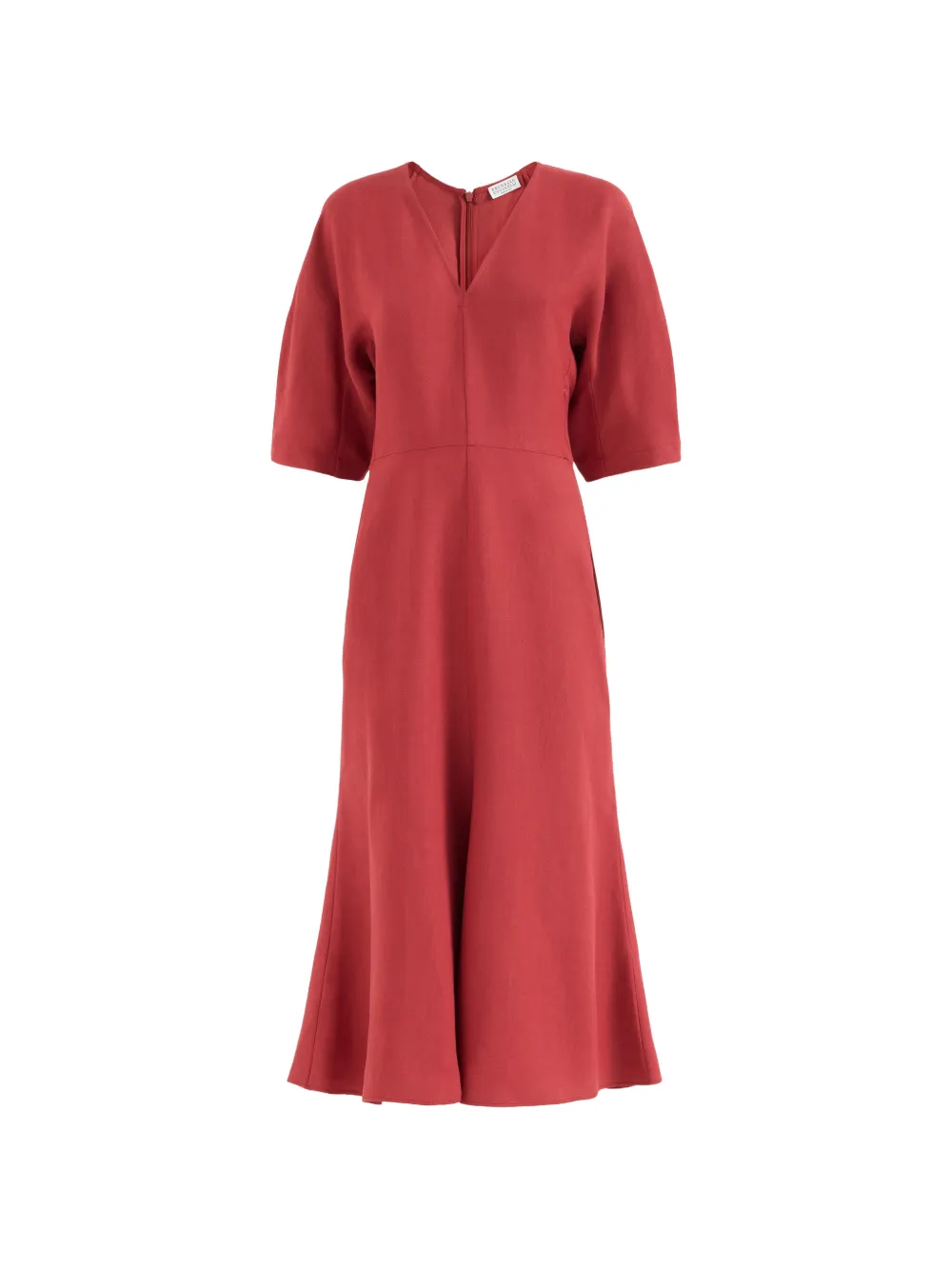 Brunello Cucinelli viscose and linen fluid twill dress with Monili - Red