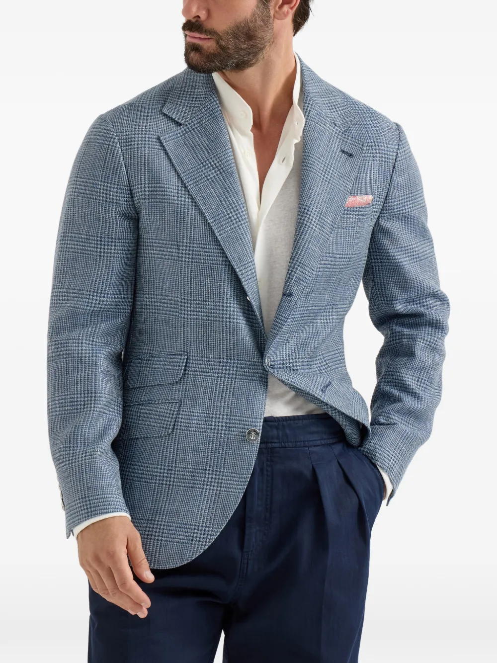 Brunello Cucinelli Prince of Wales Cavallo blazer Blauw