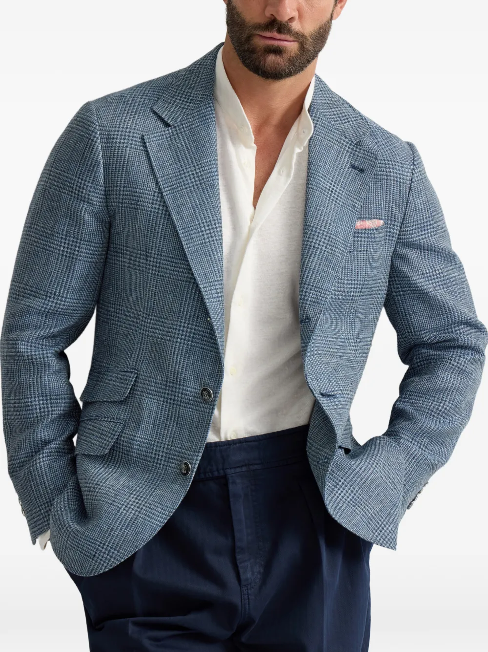 Brunello Cucinelli Prince of Wales Cavallo blazer Blauw