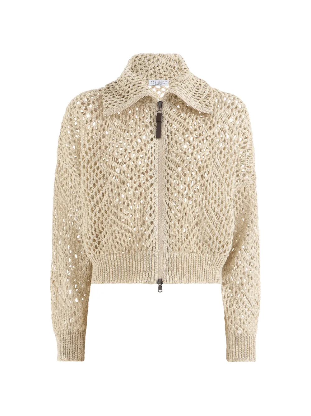 Brunello Cucinelli Linnen vest met abstract bladmotief en rits Beige