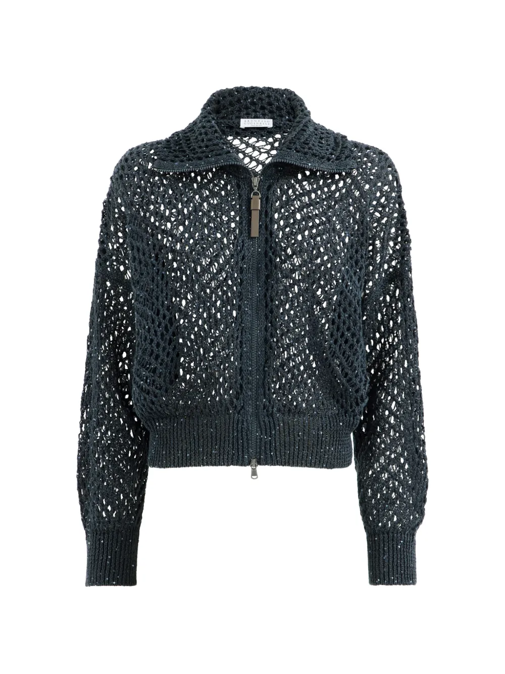 Brunello Cucinelli Linnen vest met abstract bladmotief en rits Blauw