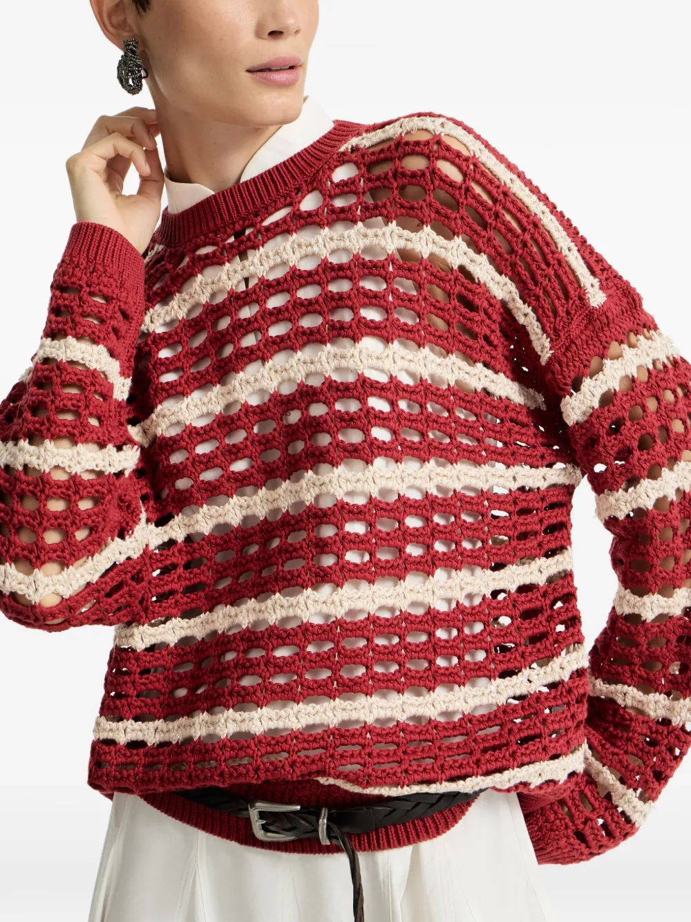 Brunello Cucinelli Marina katoenen nettrui Rood