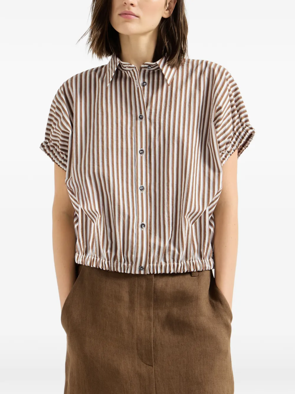 Brunello Cucinelli Gestreepte blouse verfraaid met Monili Bruin