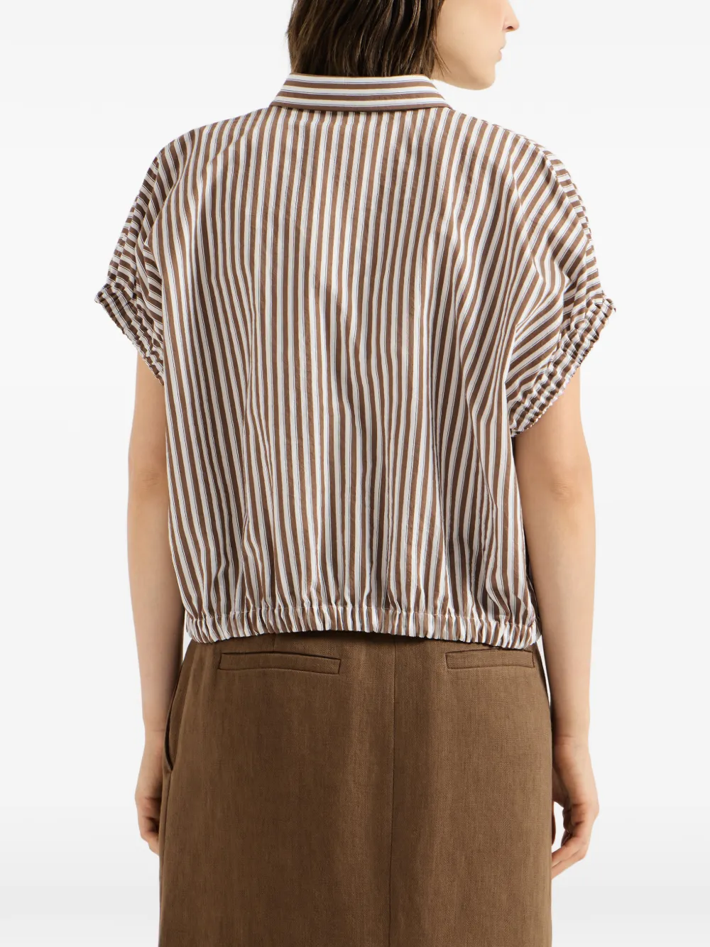 Brunello Cucinelli Gestreepte blouse verfraaid met Monili Bruin