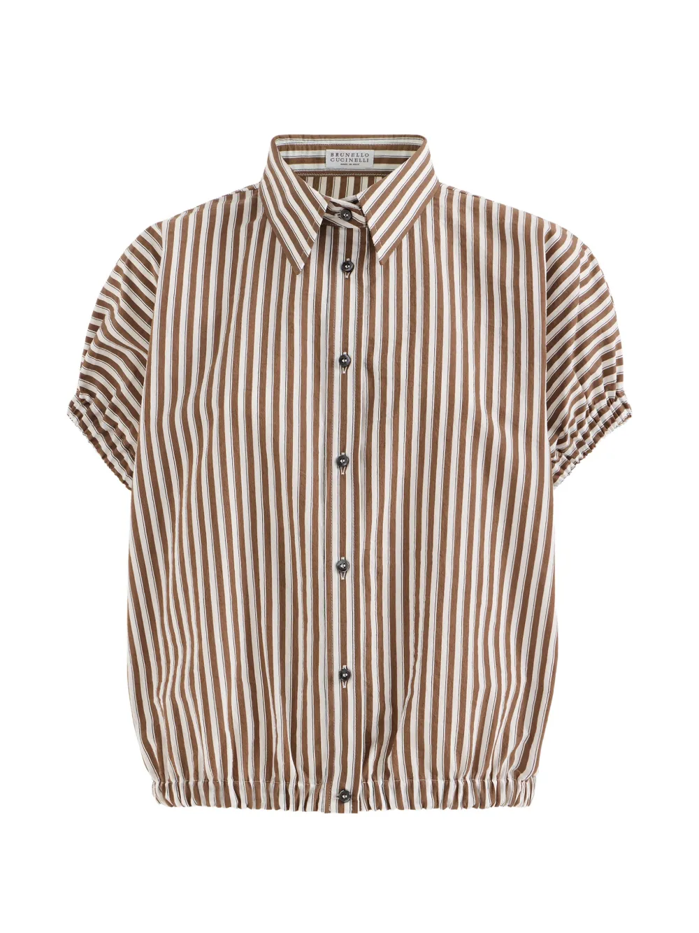 Brunello Cucinelli Gestreepte blouse verfraaid met Monili Bruin