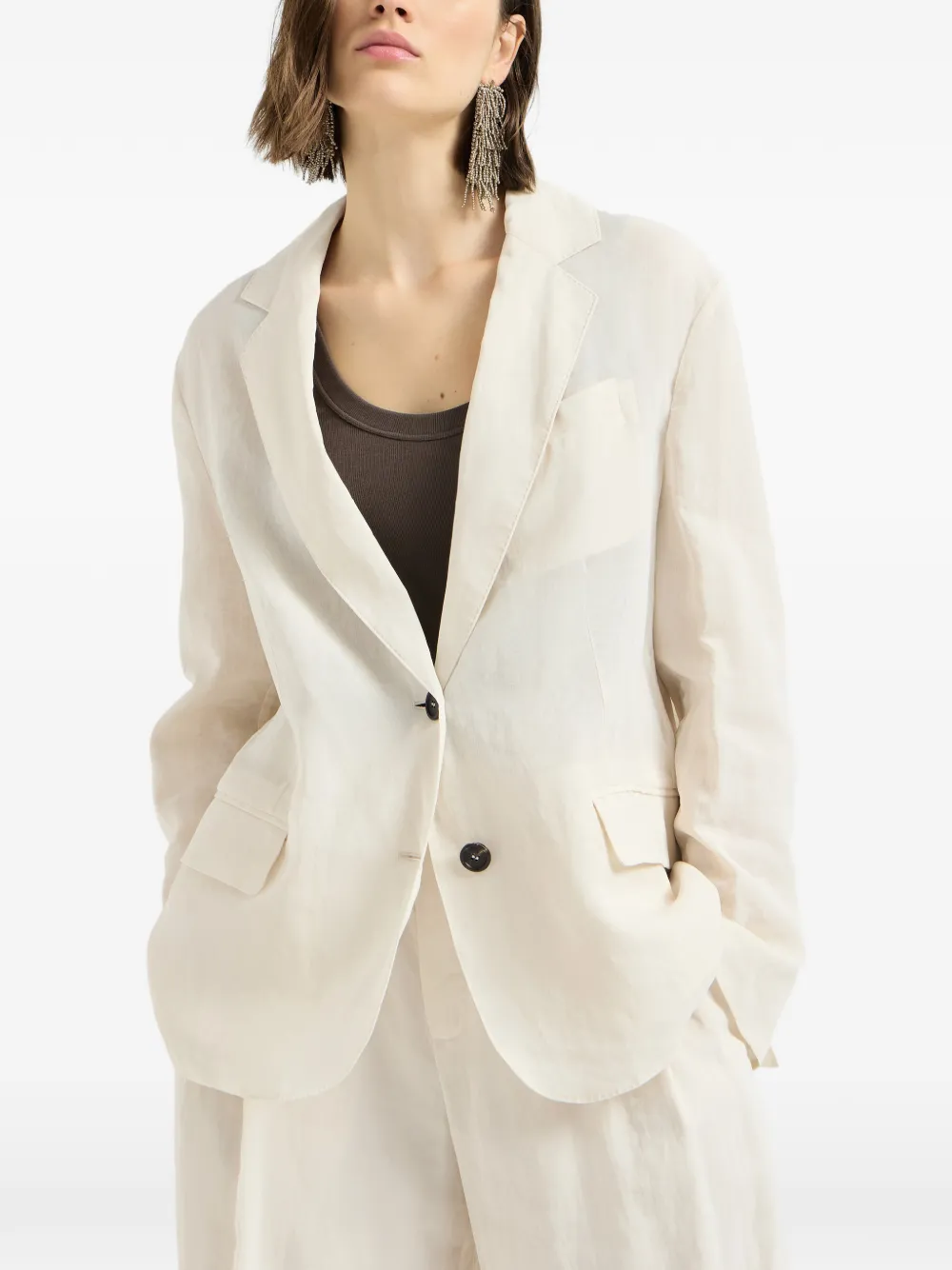 Brunello Cucinelli Katoenen organza blazer met Monili Beige