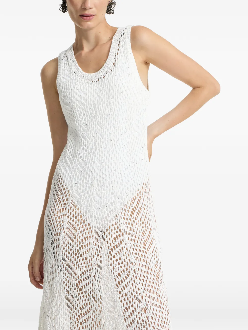 Brunello Cucinelli Linnen jurk met abstract blad-patroon Wit