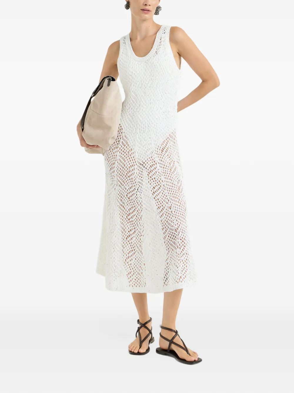 Brunello Cucinelli Linnen jurk met abstract blad-patroon Wit