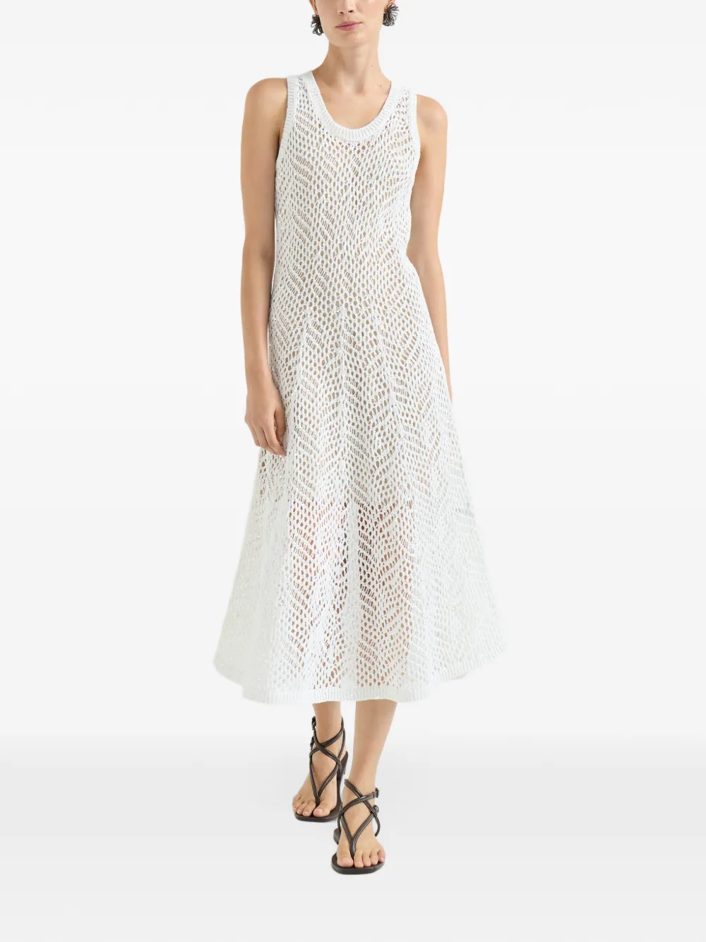 Brunello Cucinelli Linnen jurk met abstract blad-patroon Wit
