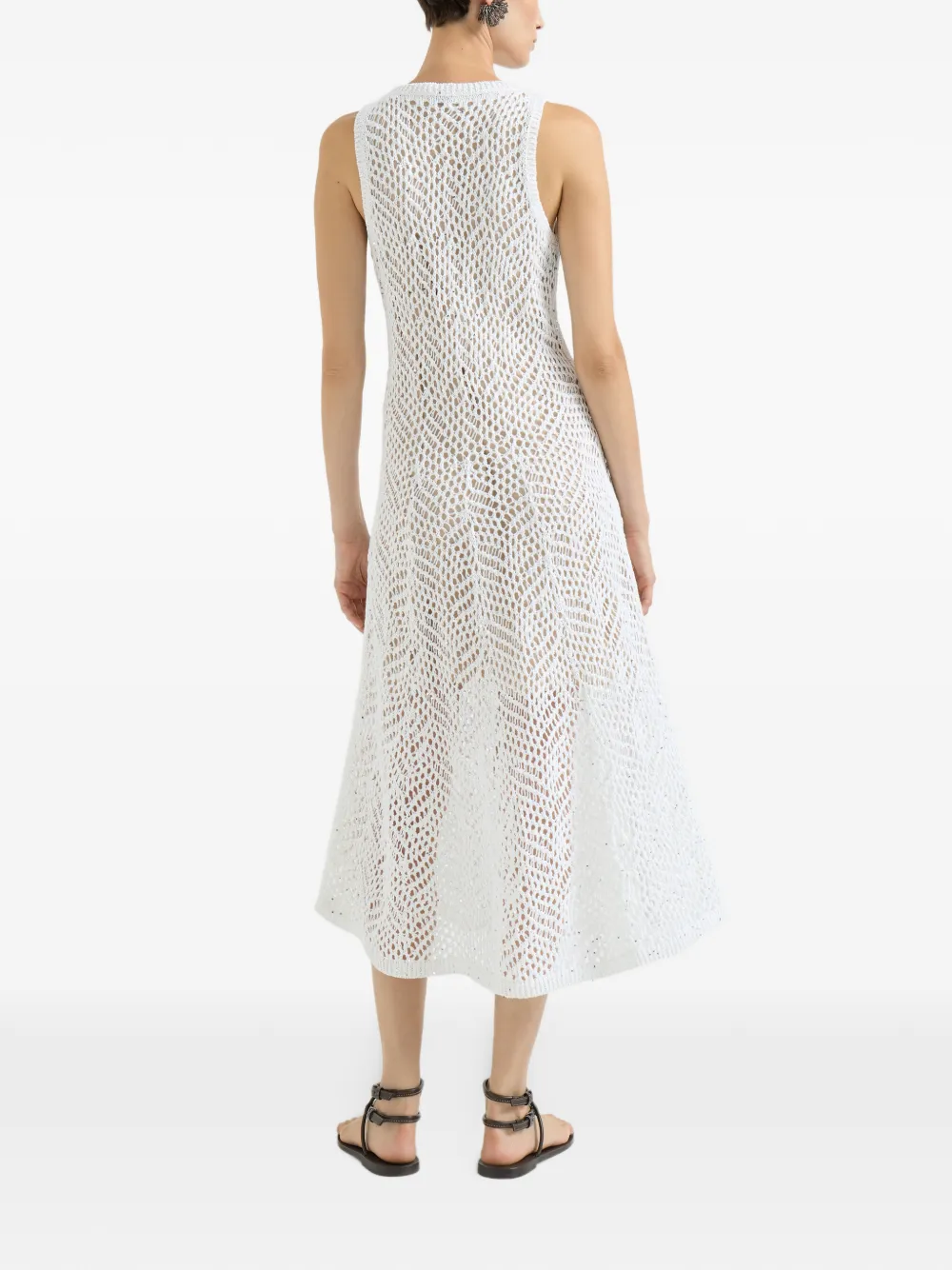 Brunello Cucinelli Linnen jurk met abstract blad-patroon Wit