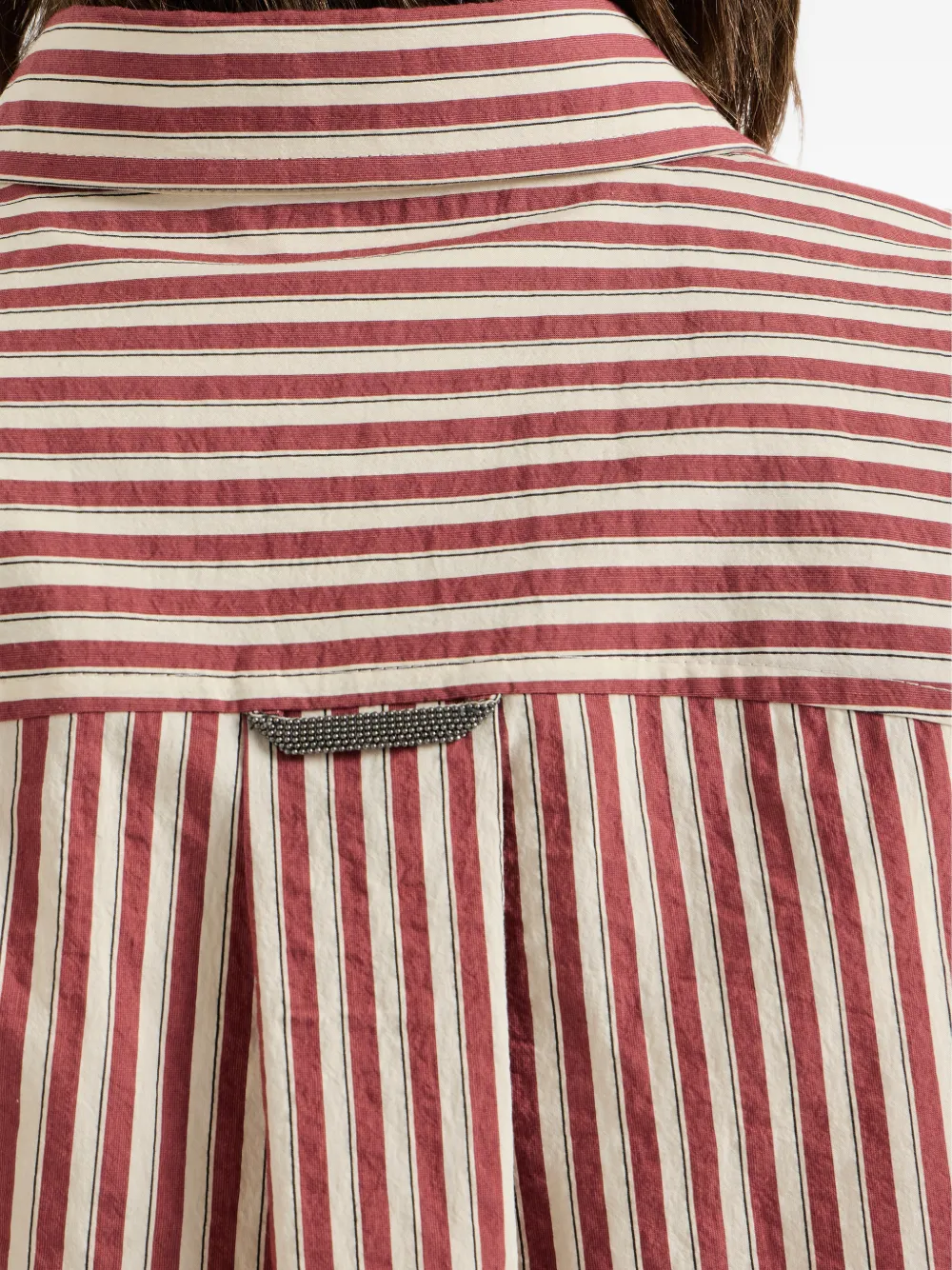 Brunello Cucinelli Gestreepte blouse van gekreukt popeline met Monili Rood
