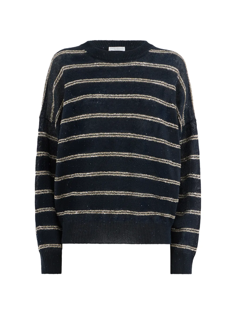 Brunello Cucinelli Linnen en katoenen trui met Dazzling dubbele strepen Blauw