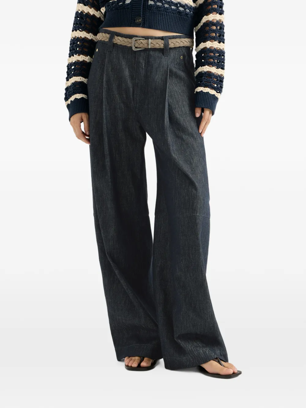 Brunello Cucinelli Geplooide jeans met monili-verfraaiing Blauw