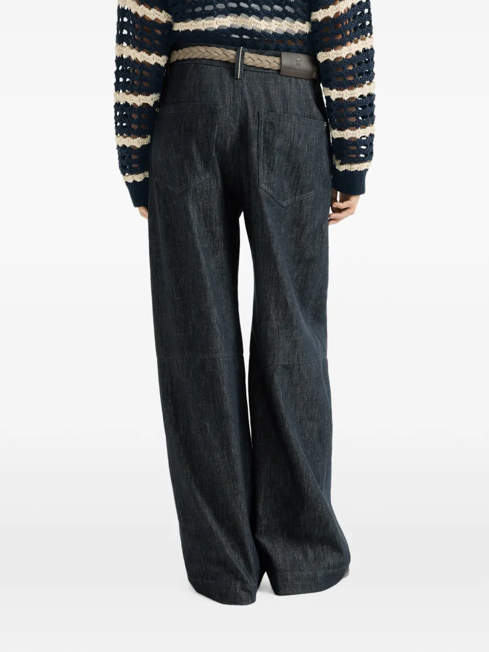Brunello Cucinelli Geplooide jeans met monili-verfraaiing Blauw