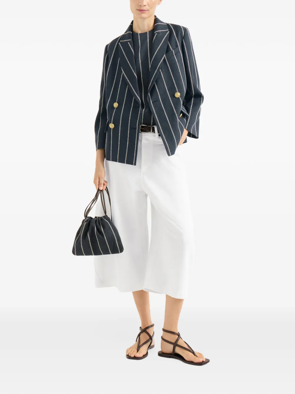 Brunello Cucinelli Cropped broek van katoen en linnen French terry Wit