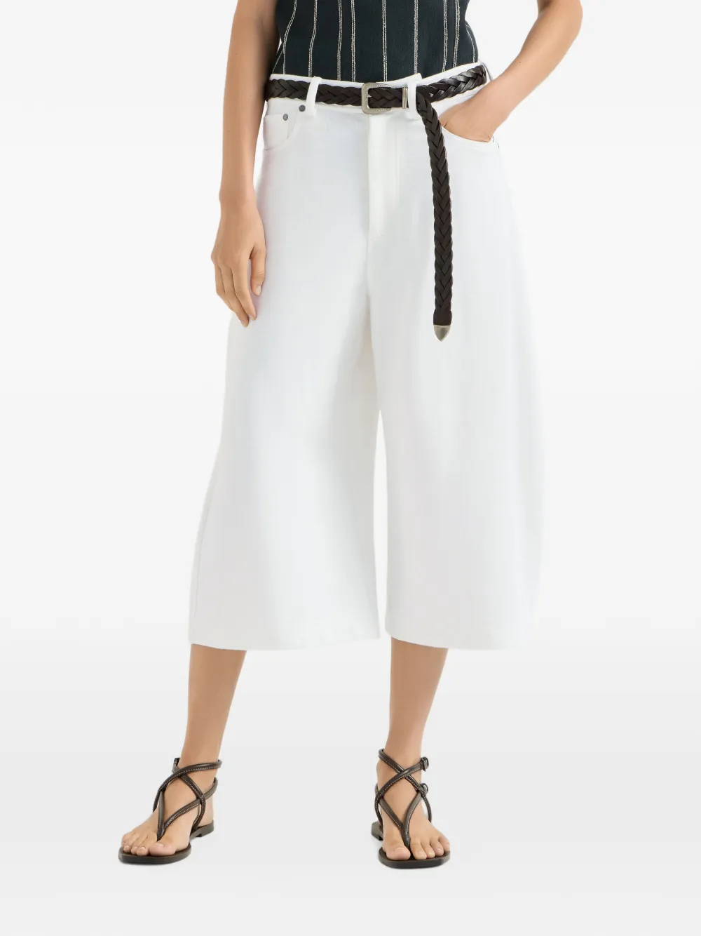 Brunello Cucinelli Cropped broek van katoen en linnen French terry Wit