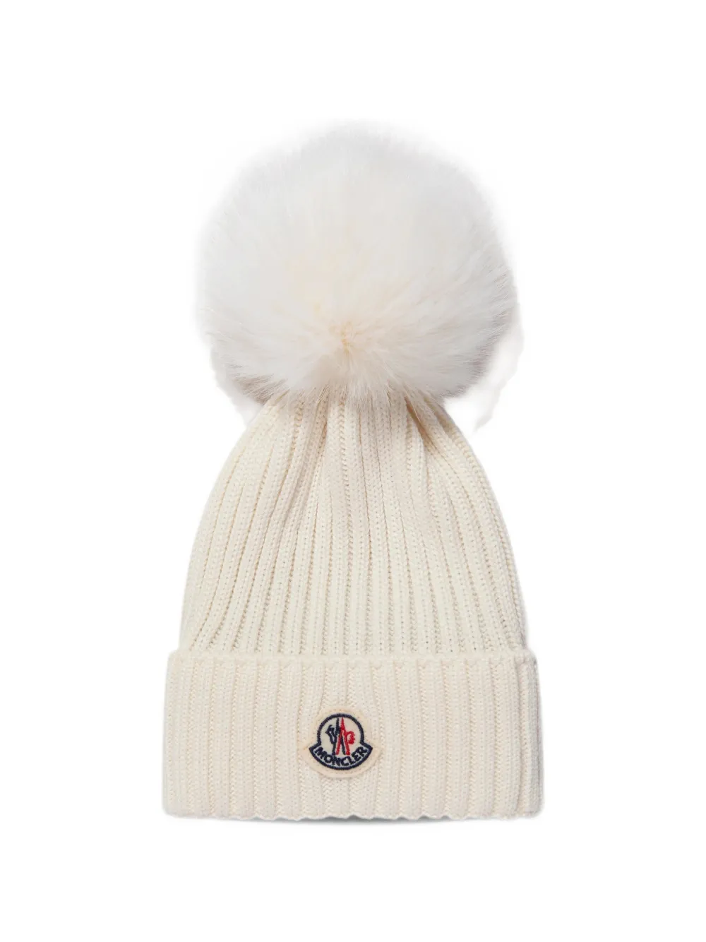 Moncler Enfant Ribgebreide muts met pompon Beige