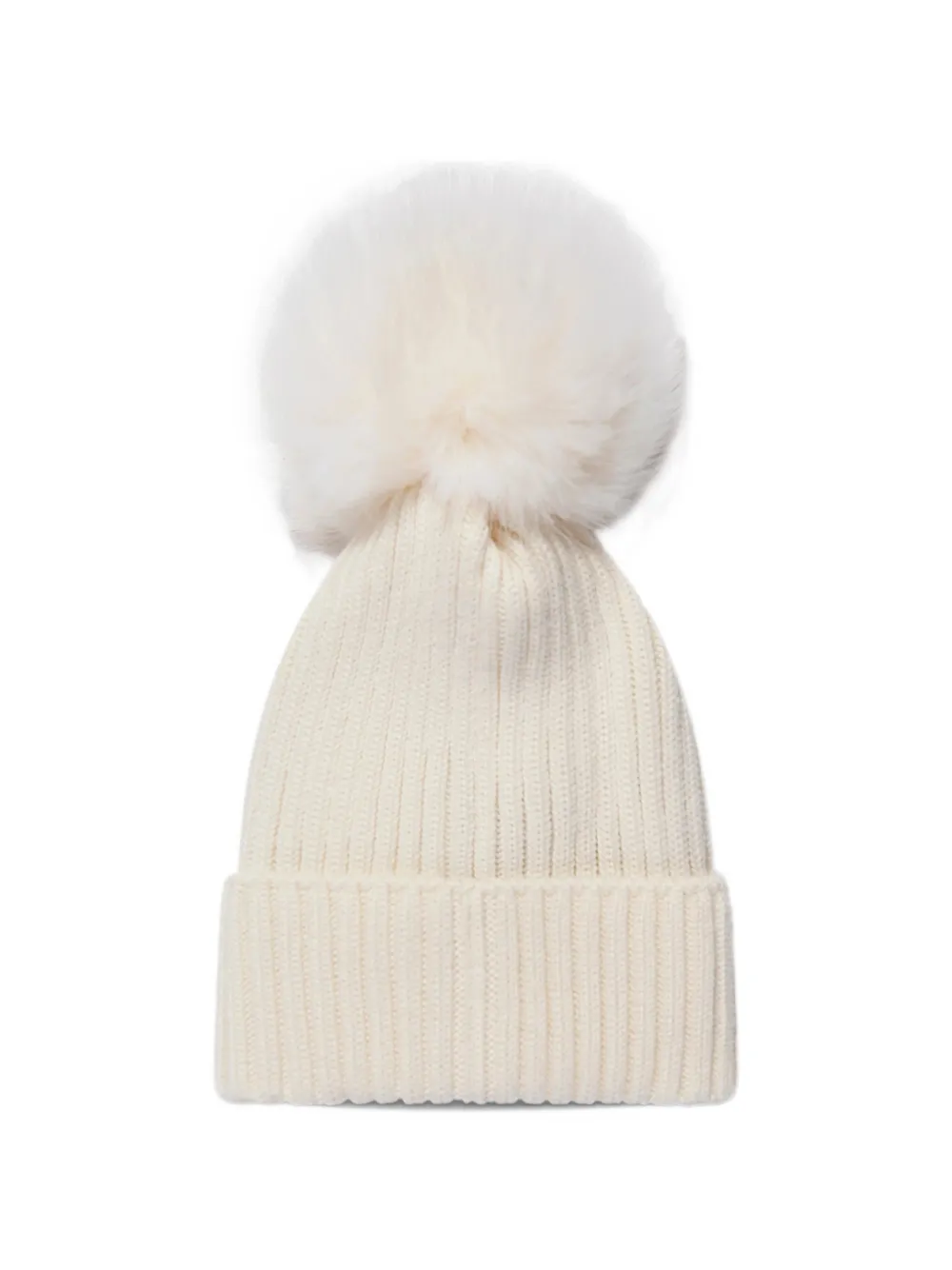 Moncler Enfant Ribgebreide muts met pompon Beige