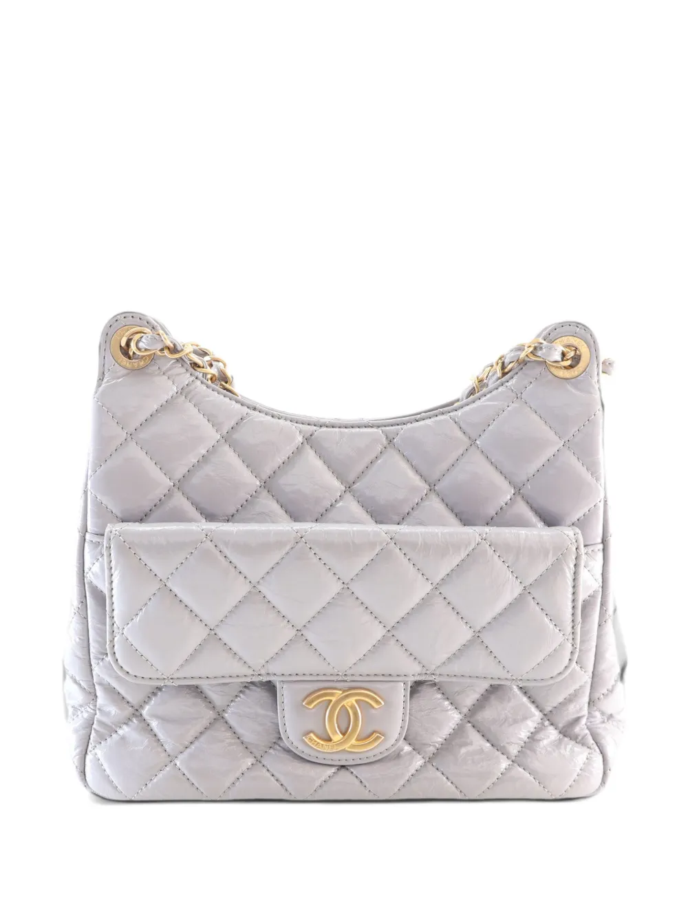 CHANEL Pre-Owned 2021-2026 Medium Shiny Crumpled Calfskin Wavy CC Hobo crossbody bag - Grigio