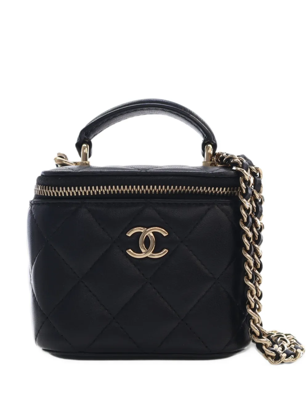 CHANEL Pre-Owned 2021 Mini CC Quilted Lambskin Top Handle Vanity Case With Chain satchel - Nero